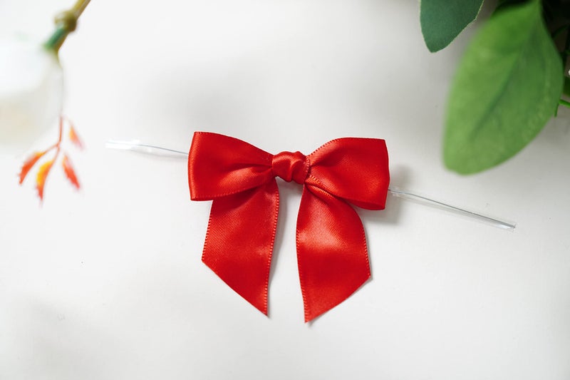 Rainbow Pana RainbowPana 60 Pack Christmas Luxury Twist Tie Bows  Red 3"" Satin Ribbon Pretied Bows  Premade Craft Decoration for Package Cake Pop Basket Favors Cookie Candy  Gift Wrapping Baby Shower Wedding - Image 4